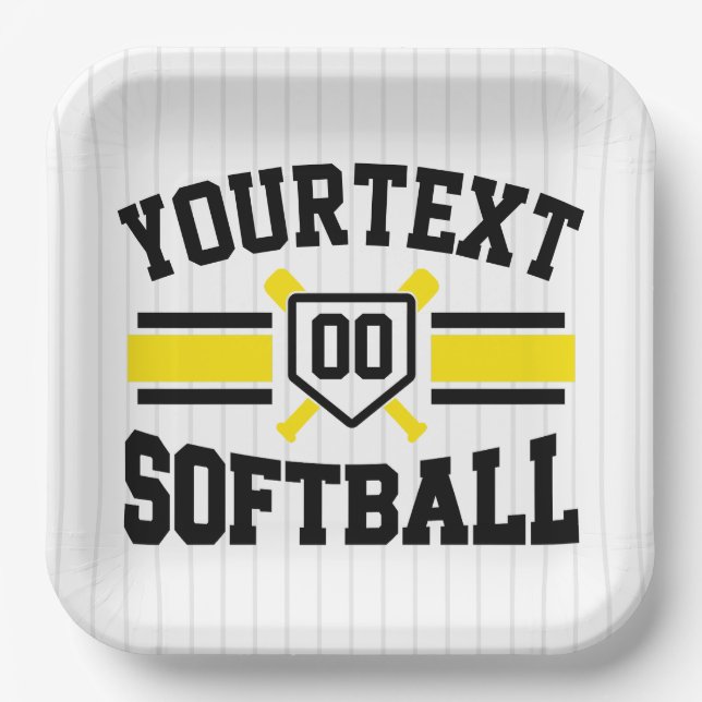 Personalised ADD NAME Softball Player Varsity Team Paper Plate (Front)