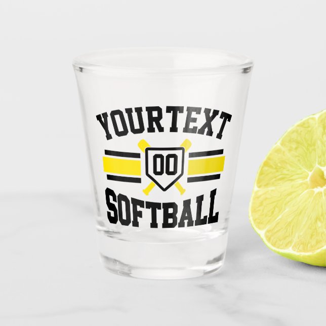 Personalised ADD NAME Softball Player Varsity Team Shot Glass (Front)