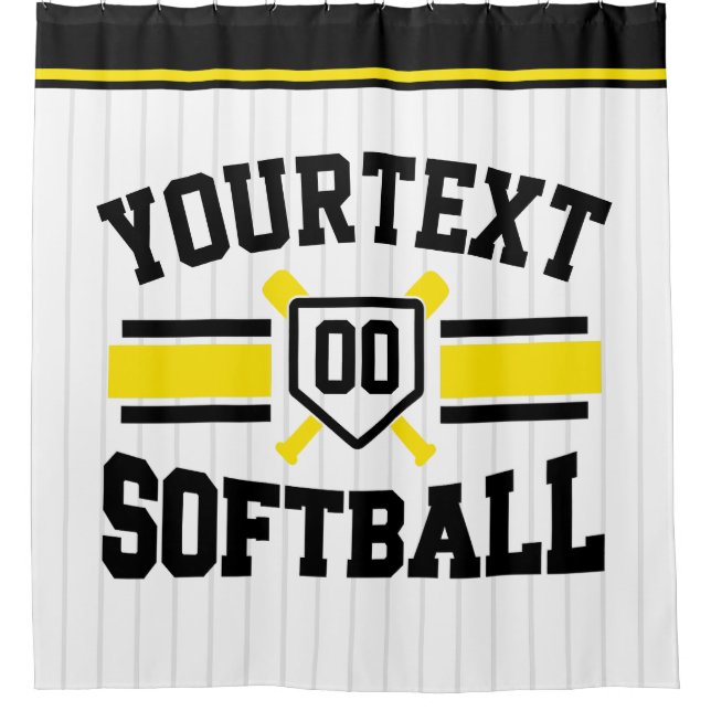 Personalised ADD NAME Softball Player Varsity Team Shower Curtain (Front)