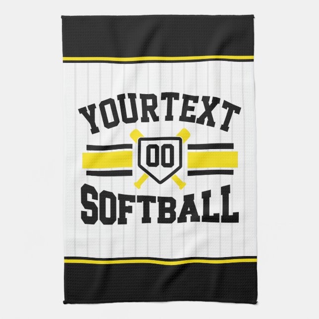 Personalised ADD NAME Softball Player Varsity Team Tea Towel (Vertical)