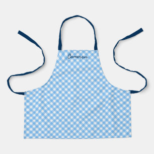 Personalised Add Your Name Baby Blue Gingham Kids Apron