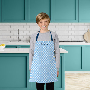 Personalised Add Your Name Baby Blue Gingham Kids Apron