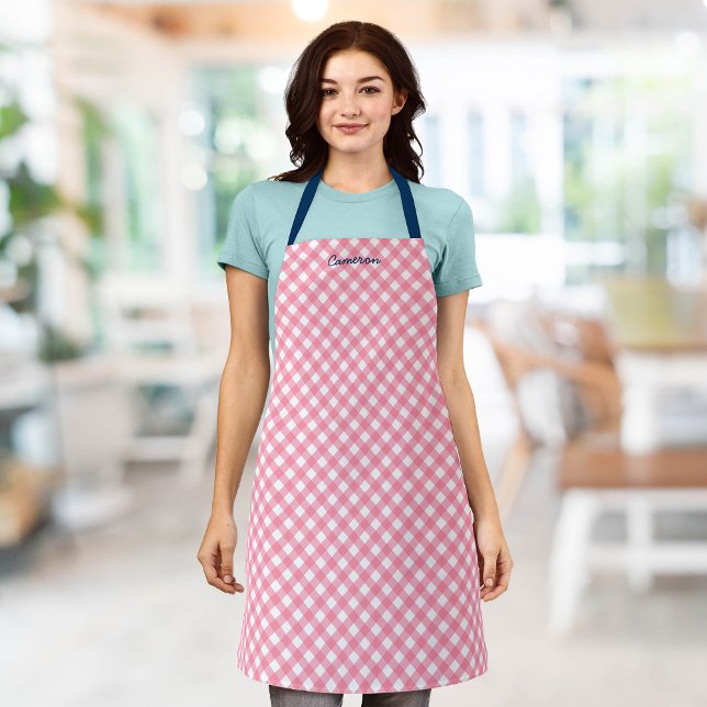 Personalised Add Your Name Baby Pink Gingham Apron (Creator Uploaded)