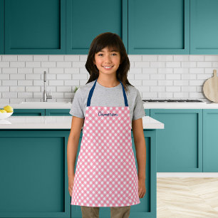 Personalised Add Your Name Baby Pink Gingham Kids Apron