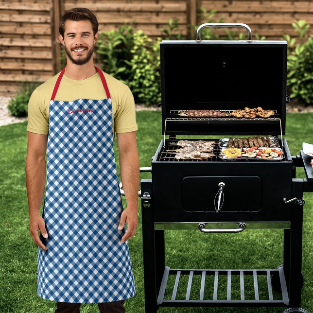 Personalised Add Your Name Blue Gingham Apron (Creator Uploaded)
