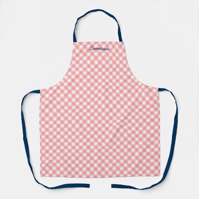 Personalised Add Your Name Blush Coral Gingham Apron (Front)