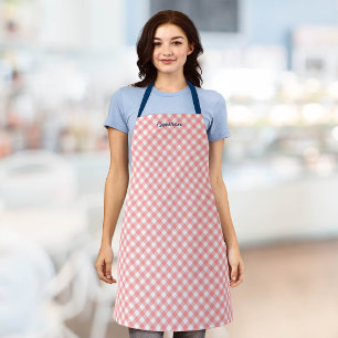 Personalised Add Your Name Blush Coral Gingham Apron