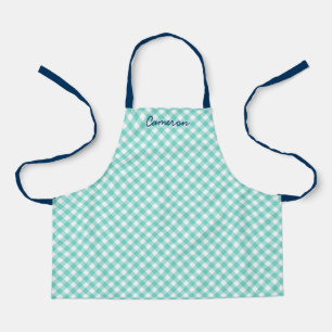Personalised Add Your Name Mint Gingham Kids Apron