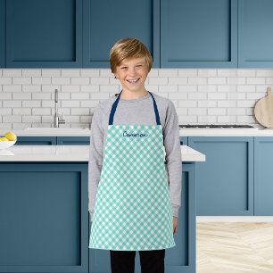 Personalised Add Your Name Mint Gingham Kids Apron