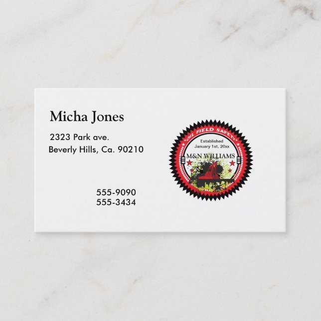 Personalised Add Your Name Oil Field Safety Logo Business Card (Front)