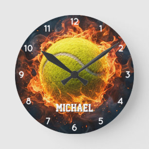 Personalised Add Your Name Tennis Ball on Fire     Round Clock