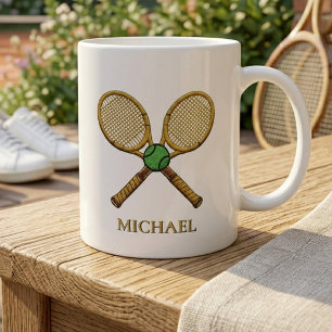 Personalised Add Your Name Tennis Ball Rackets     Coffee Mug