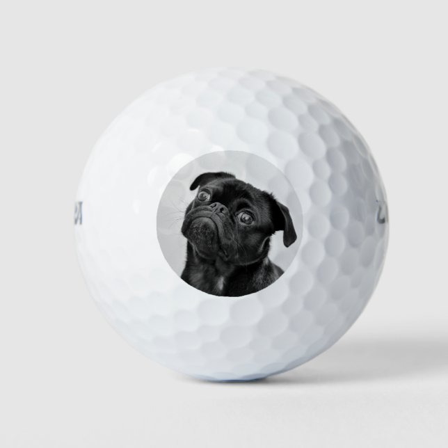 Personalised Add Your Photo Pug Dog Black White Golf Balls (Front)