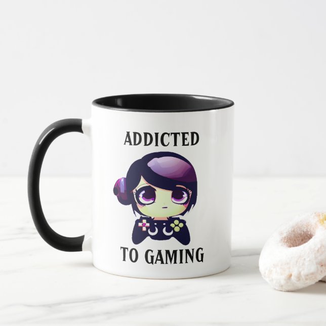 Personalised Addicted to Gaming Kawaii Girl Gamer Mug (With Donut)