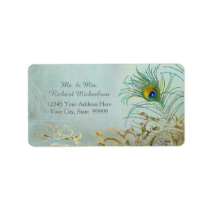 Personalised Address Elegant Peacock Feathers Art Label