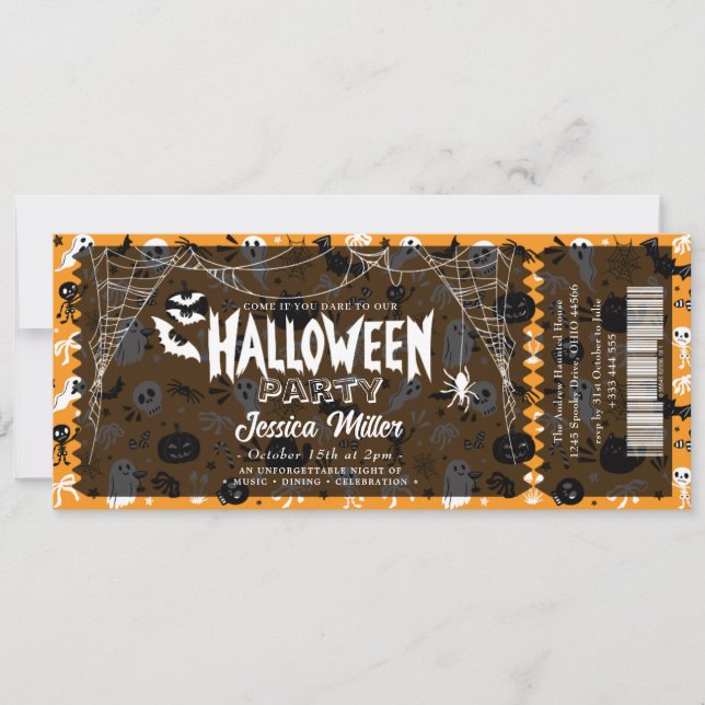 Personalised "Admit One" Invitation with Ghosts (Front)