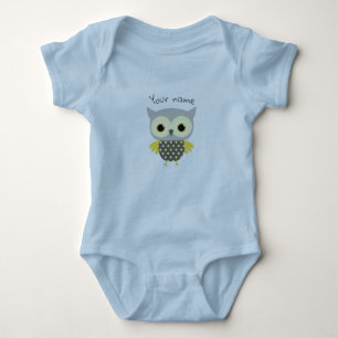 Personalised Adorable blue owl Baby Bodysuit