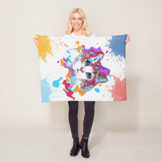 Personalised Adorable Cat | Colourful Cat Gifts Fleece Blanket
