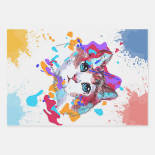 Personalised Adorable Cat   Colourful Cat Gifts Wrapping Paper Sheet
