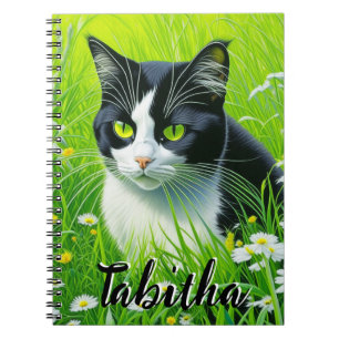 Personalised Adorable Cat in a field of Daisies Notebook