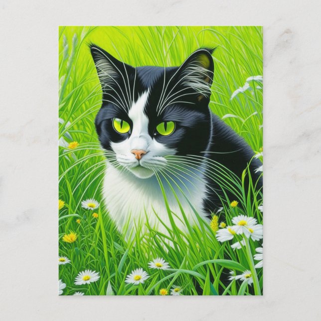 Personalised Adorable Cat in a field of Daisies  Postcard (Front)