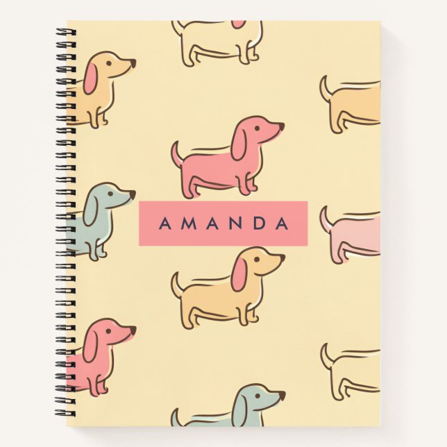 Personalised Adorable Dachshund Dog Pattern Notebook (Front)