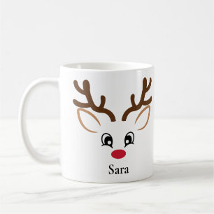 Personalised Adorable Face Reindeer Christmas Mug