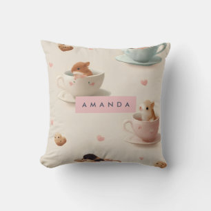 Personalised Adorable Hamster in Teacup Pattern Cushion