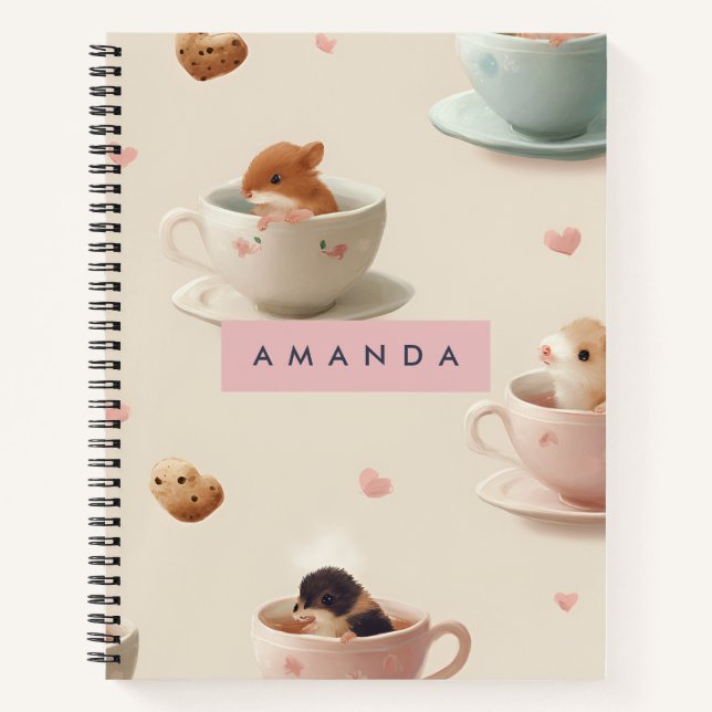 Personalised Adorable Hamster in Teacup Pattern Notebook (Front)