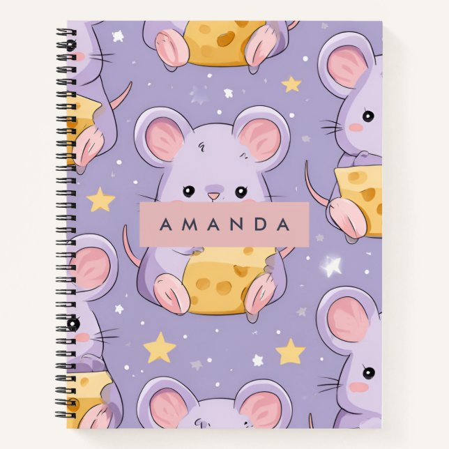 Personalised Adorable Kawaii Mice Pattern Notebook (Front)