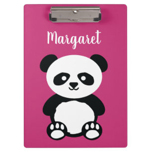Personalised Adorable Panda Bear Girls Pink Kids Clipboard