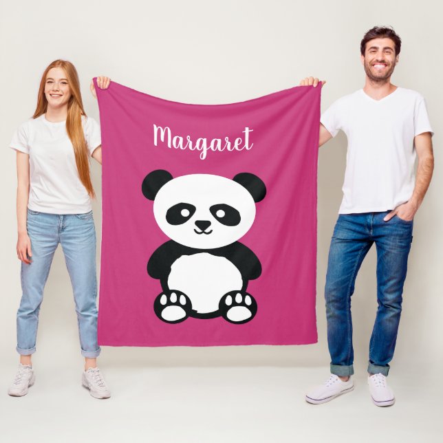 Personalised Adorable Panda Bear Girls Pink Kids Fleece Blanket (In Situ)