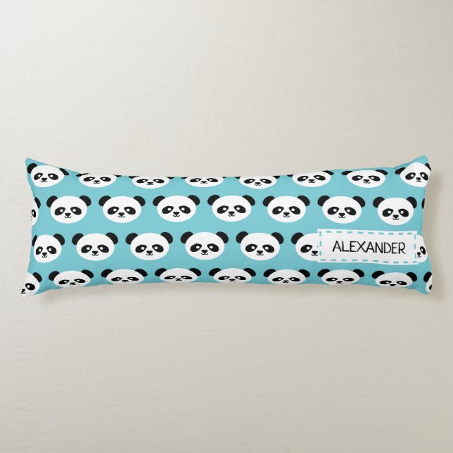 Personalised Adorable Panda Bear Pattern Blue Kids Body Cushion (Front)