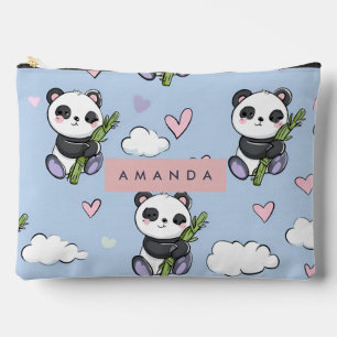 Personalised Adorable Pastel Panda Pattern Accessory Pouch