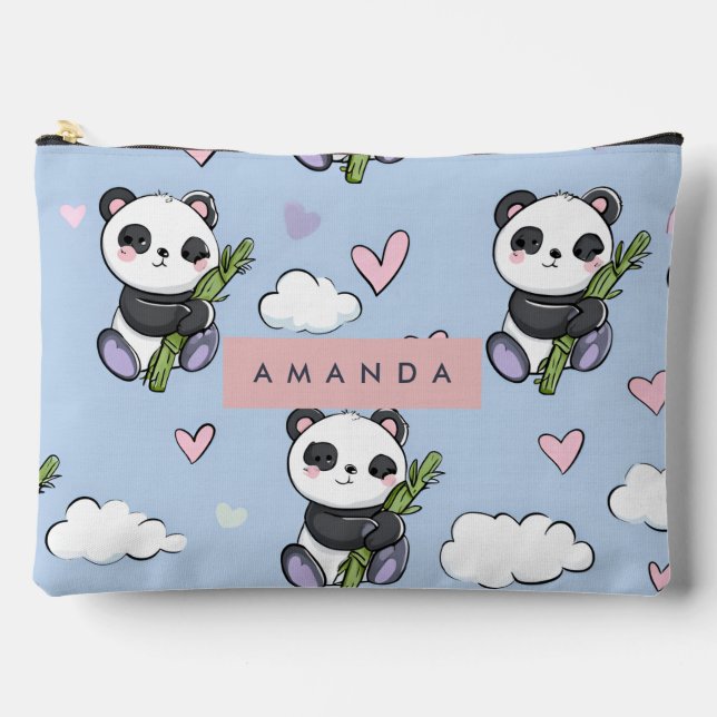 Personalised Adorable Pastel Panda Pattern Accessory Pouch (Front)