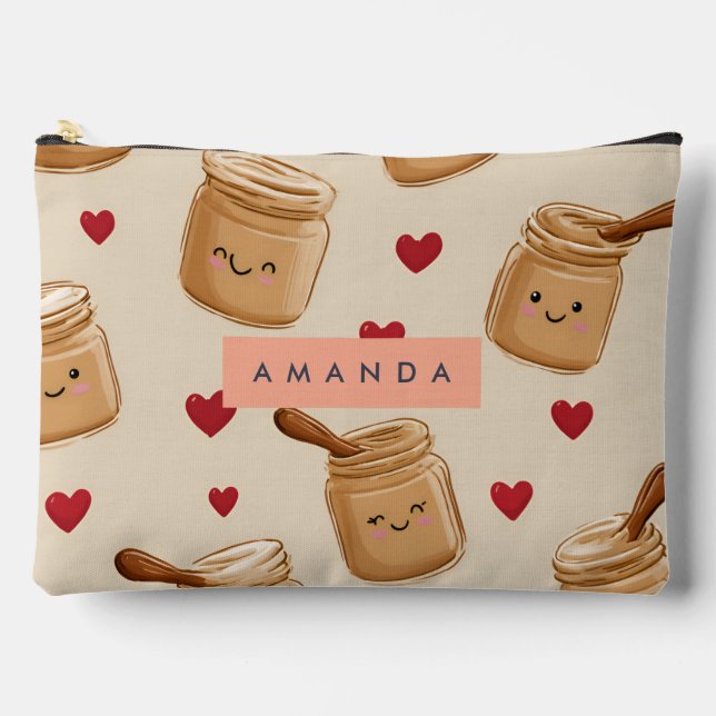 Personalised Adorable Peanut Butter Jar Pattern  Accessory Pouch (Front)