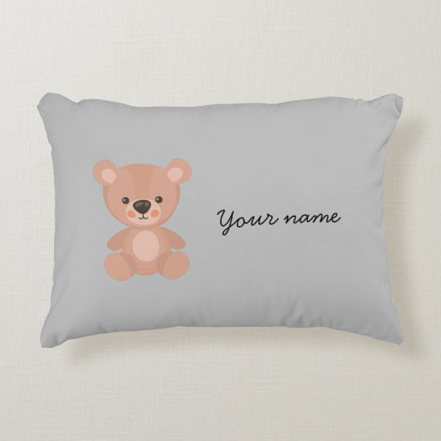 Personalised Adorable pink doll  kids grey Decorative Cushion (Front)
