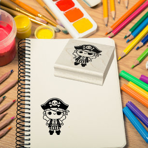 Personalised Adorable Pirate Girl  Rubber Stamp