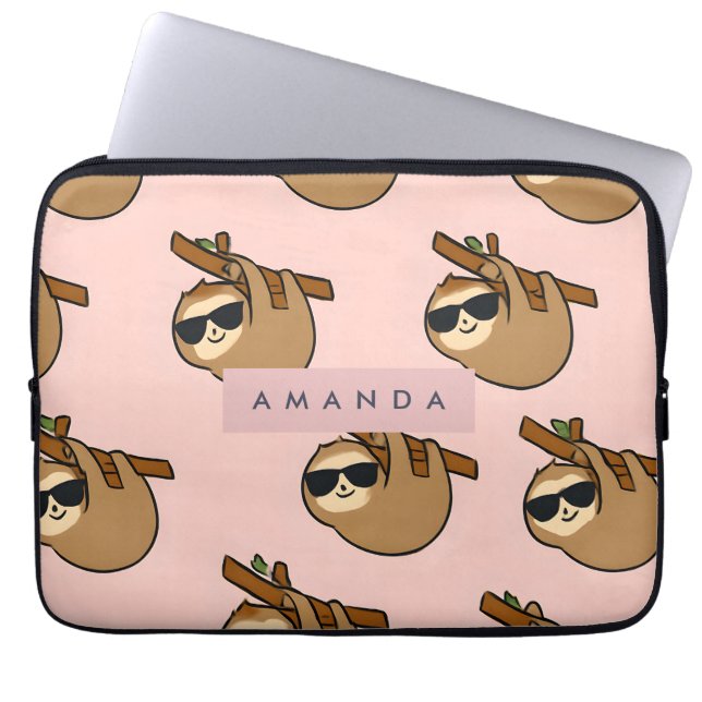 Personalised Adorable Sloth with Glasses Pattern Laptop Sleeve (Front)