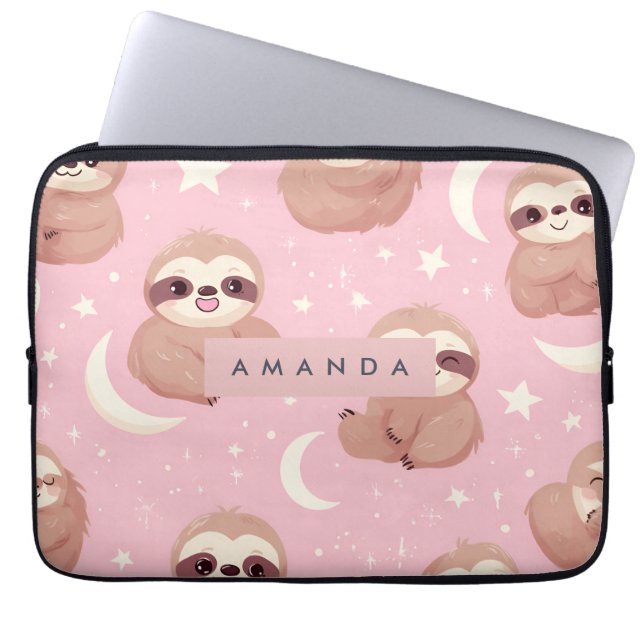 Personalised Adorable Sloth with Star Pattern Laptop Sleeve (Front)