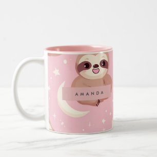 Personalised Adorable Sloth with Star Pattern Two-Tone Coffee Mug