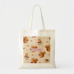 Personalised Adorable Squirrel and Acorn Pattern Tote Bag