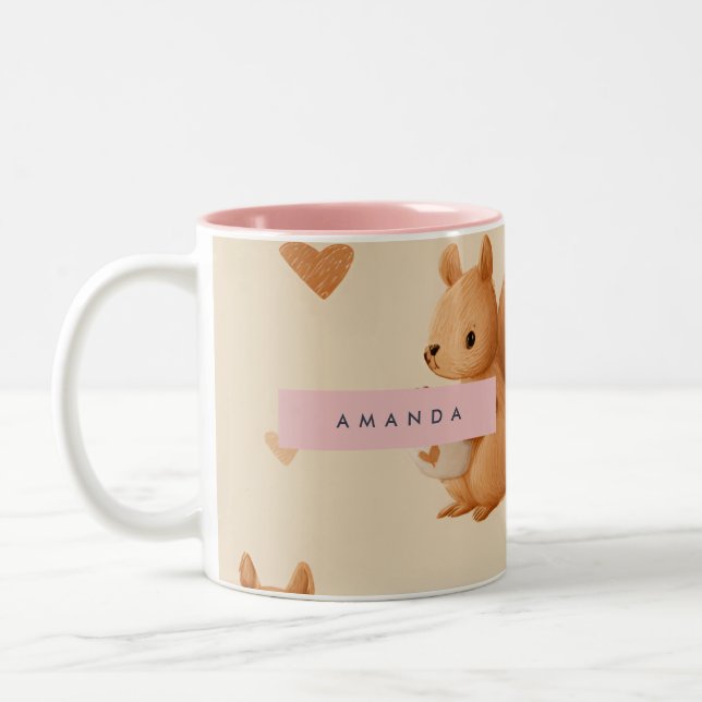 Personalised Adorable Squirrel and Acorn Pattern Two-Tone Coffee Mug (Left)