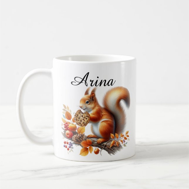Personalised Adorable Squirrel Mug eating a Cookie (Left)
