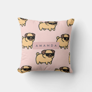 Personalised Adorable Sunglasses Pug Pattern Cushion