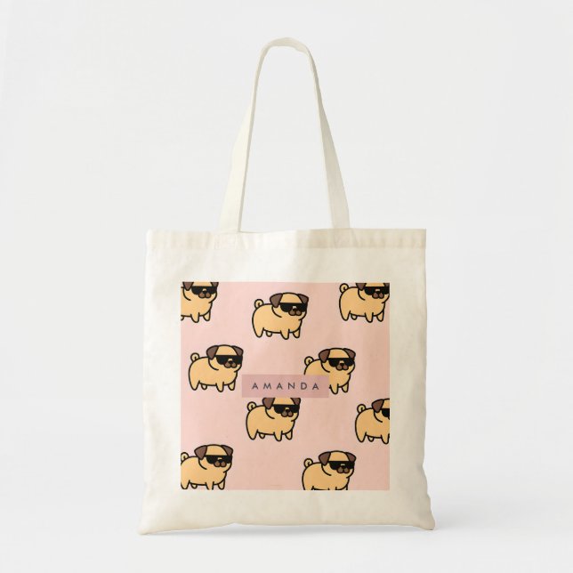 Personalised Adorable Sunglasses Pug Pattern Tote Bag (Front)