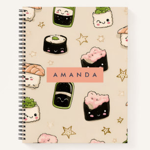 Personalised Adorable Sushi and Soy Sauce Pattern Notebook