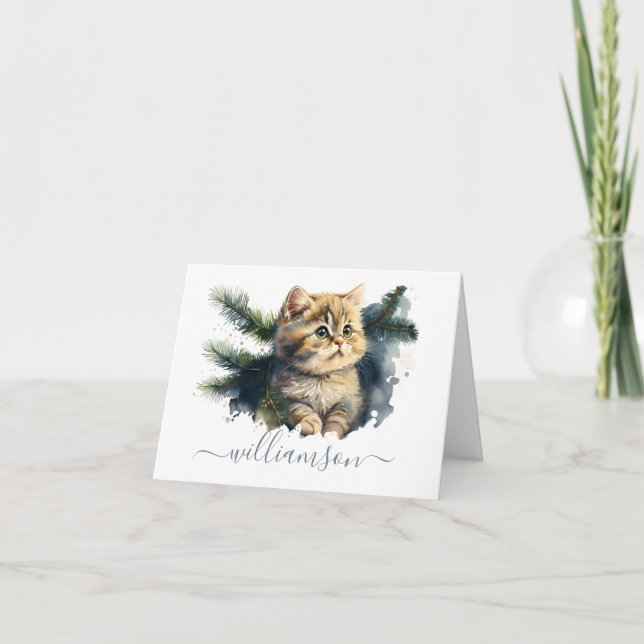 Personalised Adorable Tabby Kitten Watercolor  Note Card (Front)