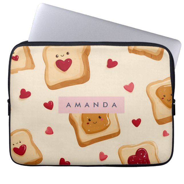 Personalised Adorable Toast and Heart Jam Pattern Laptop Sleeve (Front)