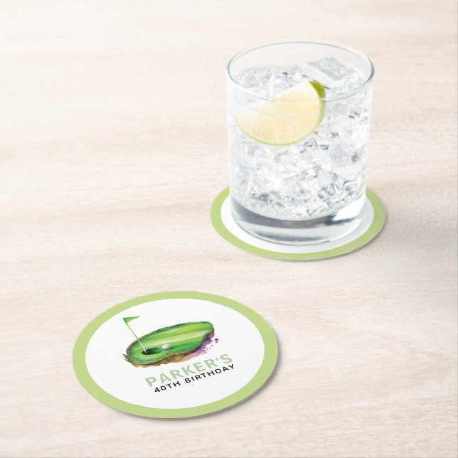 Personalised Adult Birthday Partee Golf  Round Paper Coaster (Insitu)